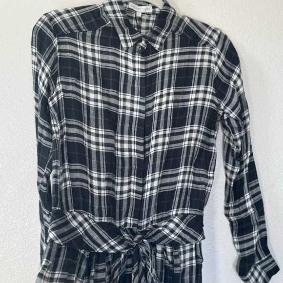 REVOLVE HEARTLOOM KASEY DRESS PLAID SHIRTDRESS BLACK WHITE TIE WAIST XS NEW $120 - Picture 3 of 11